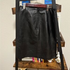 bebe Black Genuine Leather Skirt High Waist A-Line Knee Length
